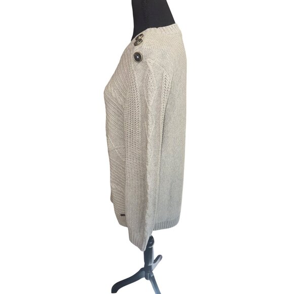 G.H. Bass & Co. Grey Long Sleeve Cable Knit Tunic Casual Office Sweater Buttons - Picture 3 of 8